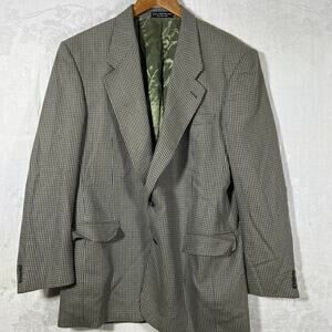 Zylos George Machado Sport Coat 44L Silk Blend Tan Brown Houndstooth VTG Suit